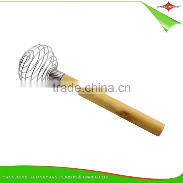 ZY-C1032 Spring Coil Whisk Spring Egg Whisk 9 Inch Rubber Wood Handle French Whisk With Ball Shape Wire Head photo-3
