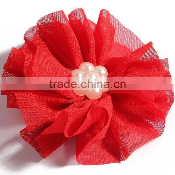 Fabric Chiffon Flower With Pearl Beads Center for Kids Hair Accessories photo-4