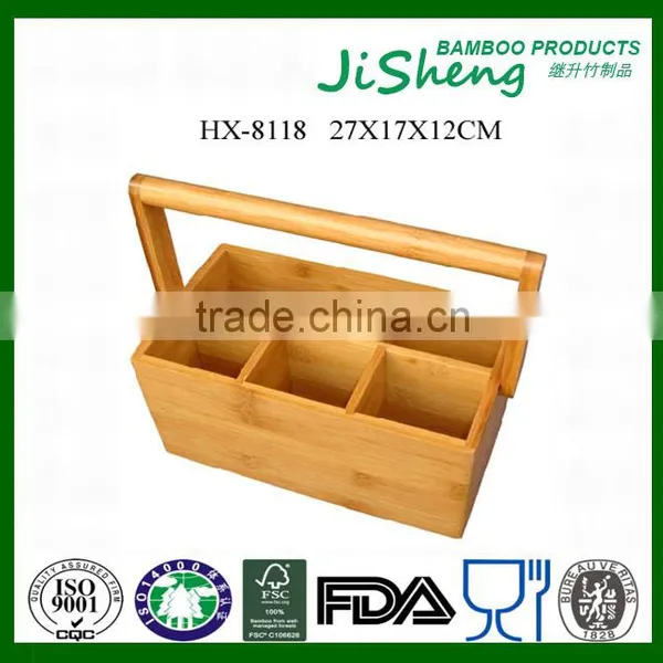 Hot Sales Portable Bamboo Wood Cutlery Flatware Caddy