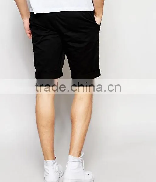 High Quality Custom Two Back Pocket Men's Black Slim Fit 97% Cotton 3% Elastane Stretch Twill Concealed Fly Casual Hot Shorts photo-2