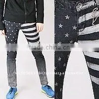 Jsa0106 Print American Flag Denim Sapndex Skinny Jeans Made in Korea