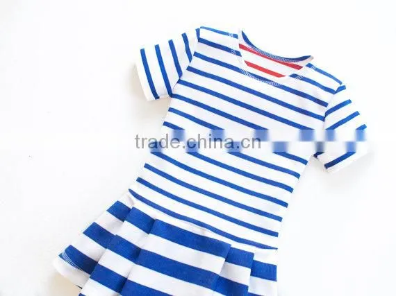 2017 New Style Baby Clothes Cheap Wholesale Children's Boutique Short Sleeve Blue Summer Children's Stripe Dress photo-4
