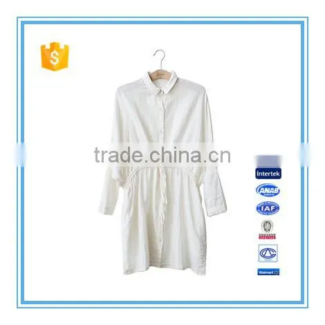 New Arrival White Color Double Layer Cotton Women Shirt With Waist Belt