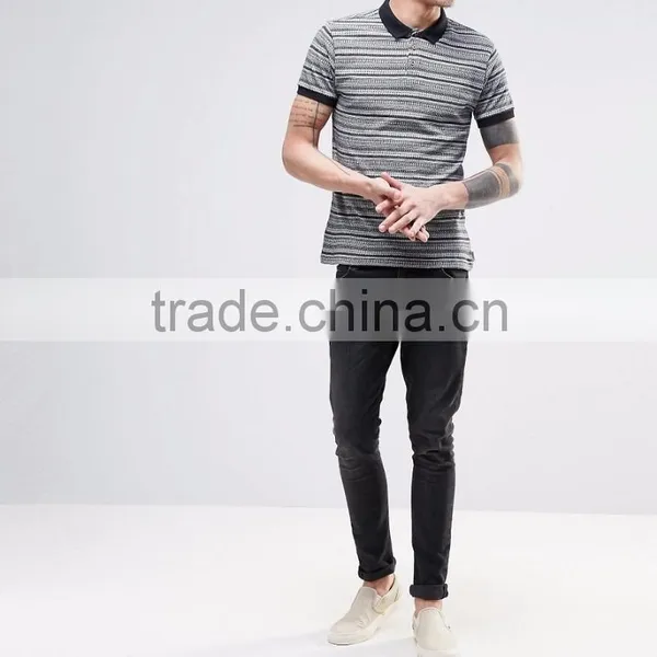 Best Sell Custom Men Short Sleeve Striped Yarn Dyed Classic Collar Polo Shirt With All Over Aztec Print Custom Logo photo-5
