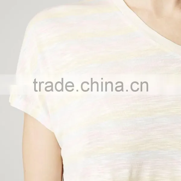Beige Striped Tee and Shorts Set Women Pajamas photo-4