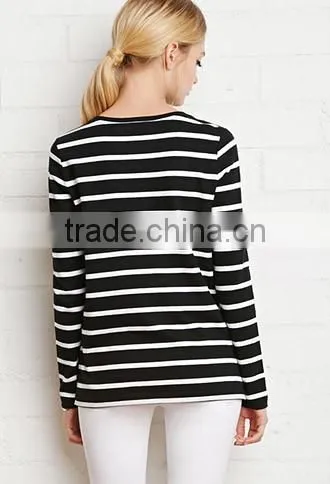 Girls Round Collar Stripe Cotton Long Sleeve Sweater photo-2