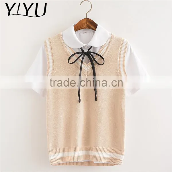 Newest Winter Fall Girl Lovely Apricot School Uniform Sweater Vest photo-3