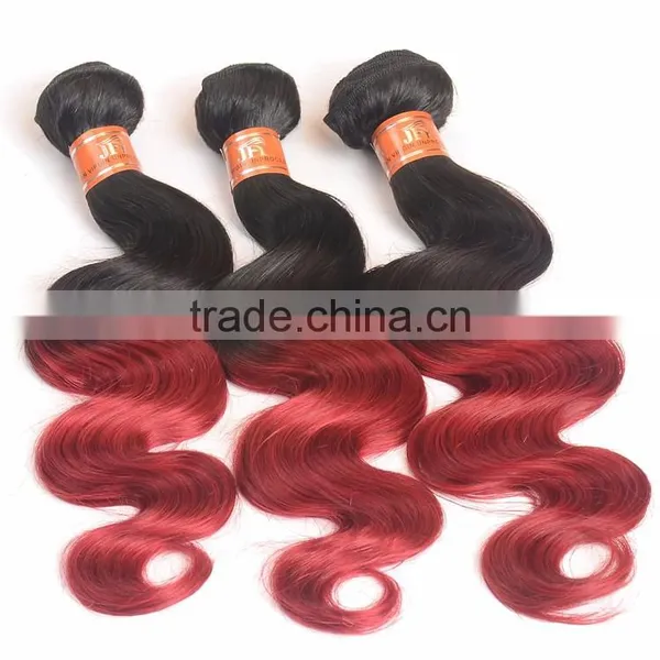 Wholesale 1b Burg Two Tone Ombre Body Wave Unprocessed 100% Malaysian Virgin Hair Weave Extensions, 1B Red Color Human Hair photo-3