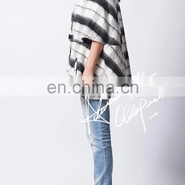 2015 Winter Brand Design Womens Wool Poncho Coat Ladies Plaid Cape Coat Model photo-2