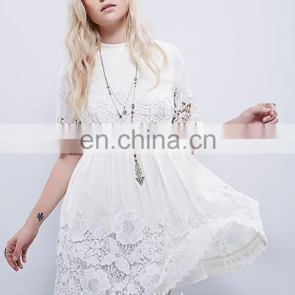 High Quality Short Sleeve Back Open Lace Dress, Tee Lace Dress photo-5
