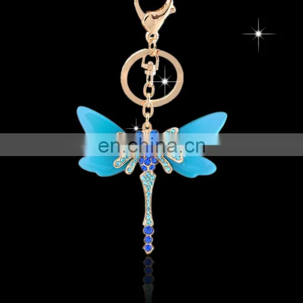 Wholesale Promotional cheap Fashion metal rhinestone insect dragonfly Key Chain MCA-0047