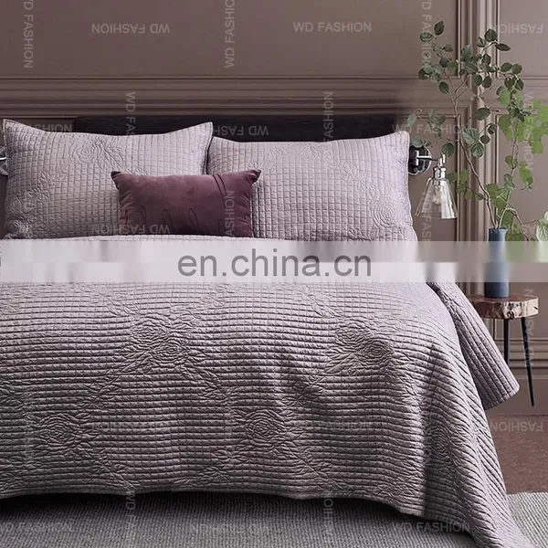 Carton Fair Online Live Show Home Textile Metallic Thread Rose Pattern Quilted Bedspread Bedding Set photo-2