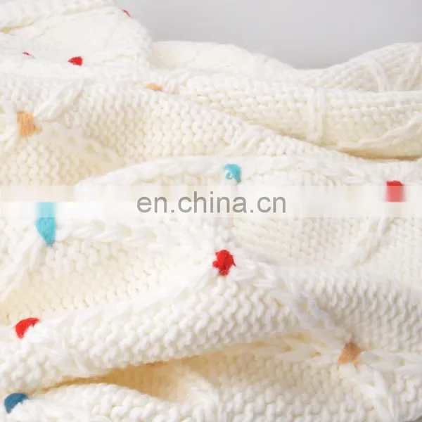 Home Decorative Knit White Throw Blanket for Couch Sofa Chair photo-4