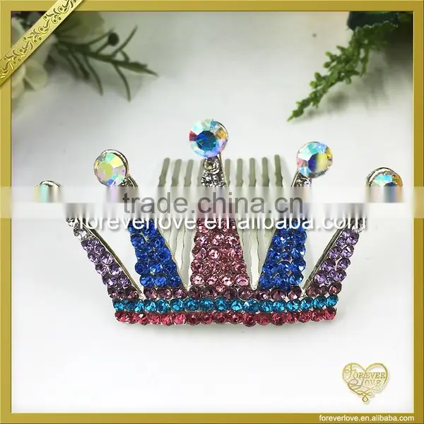 Decorative Blue and Red Crystal Hair Bobby Pins Rhinestone Crown Pins Brooches FB-066 photo-2