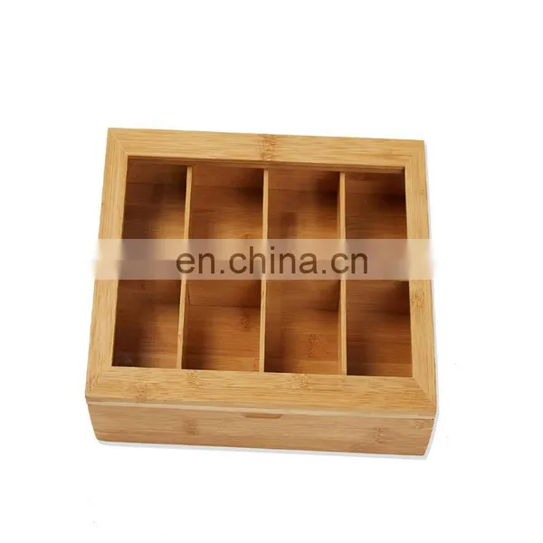 High Quality New Design Premium Bamboo Tea Box With Lid 8 Storage Sections Kitchen & Tabletop Storage Bins Pantry Organizer photo-4