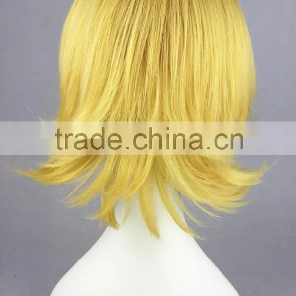 High Quality 35cm Short Straight Golden Synthetic Anime Wig Cosplay Costume Hair Wig Party Wig photo-5
