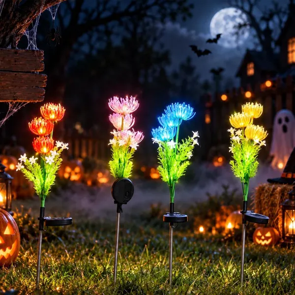 Solar Garden Lights Waterproof 4 Pack Spider Lily Flower Outdoor Decor