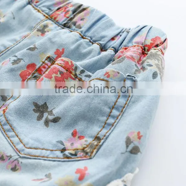 Wholesale Fashion Korean Denim Shorts 2016 New Summer Girl Short Jeans Lovely Little Girl Rose Printed Jeans photo-4