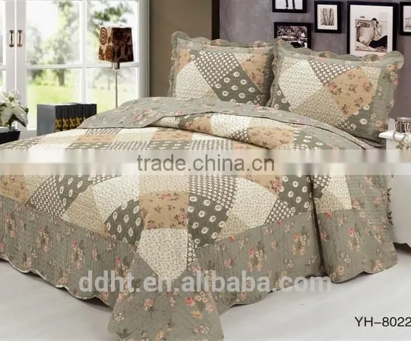 Vintage Army Green Floral Tartan Patchwork Bedding Sets / Patchwork Quilts