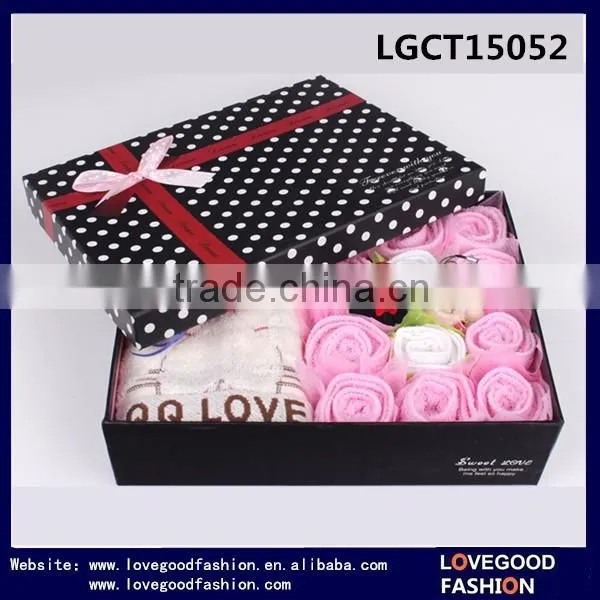 Box Rose Flower Shape Towel Cake/Wedding Cake Towels Sets photo-3