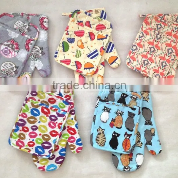 Silk Screen Printed Kitchen Textiles Kitchen Oven Mitten Pot Holder Set of 2 Pcs photo-2