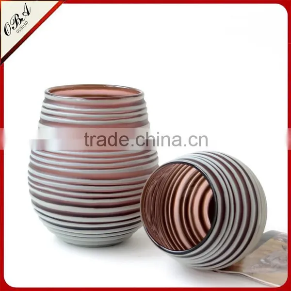 Best Selling Handmade Purple Carved Glass Vase With White Stripe photo-2