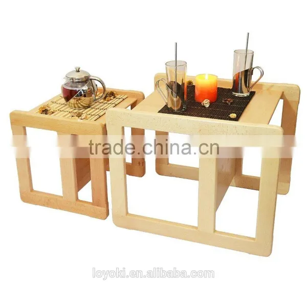 3 in 1 Children's Multifunctional Beech Wood Kids Table and Chairs Set of 2 Also Can as Nest Coffee Table Table and Chair photo-2