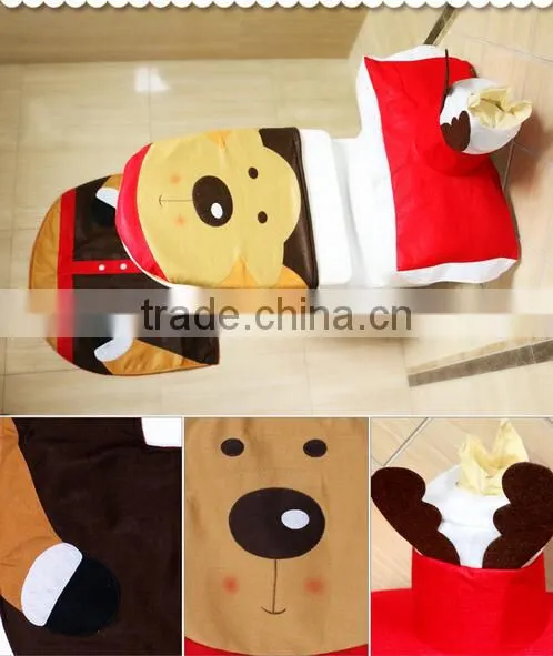 2016 New Product Cheap Set of 3pcs Xmas Santa Claus Closestool Toilet Seat Cover &Rug &Tank Cover photo-3
