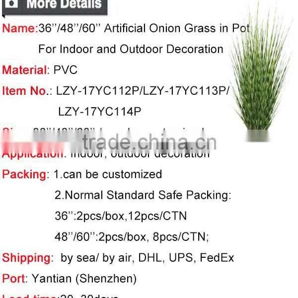 36 / 48 / 60 Inch Wholesale Artificial Grass Potted Onion Grass Weed Pots Plant photo-6