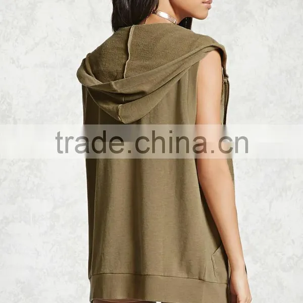 Long Fit Tie Dye Hoodie Women Drawstring Hood Ribbed Trim Heathered Sleeveless Zip Sleeveless Hoodie With Kangaroo Pocket photo-3