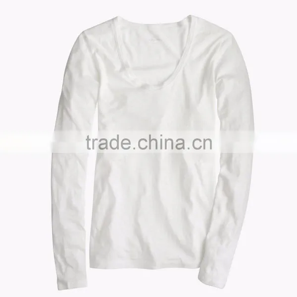 Plain Women Fitted Blank T-shirts Vintage Cotton Long-sleeve Scoop Neck Cheap T-shirts Design Sports T-shirts photo-4