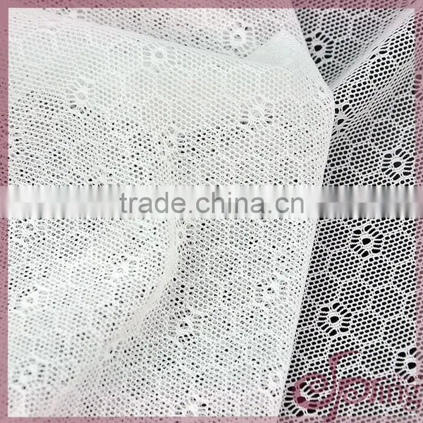 White Geometric Small Flower Elastic Lace Tricot Fabric, Decorative Bridal Lace Fabrics photo-6