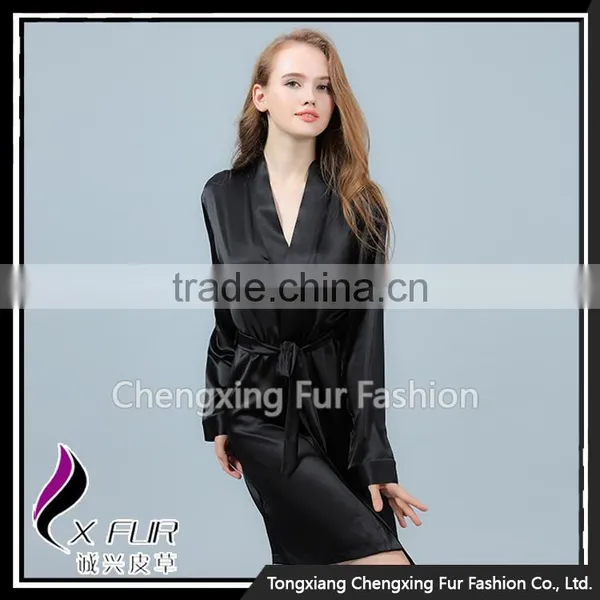 CXLLSP04 Black Sexy Silk Night Robe Homewear Sleepwear photo-6