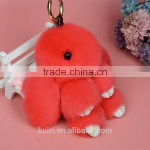 100% Real Genuine Rex Rabbit Furs Keychain Pendant Bag Car Charm Tag Cute Mini Rabbit Toy Doll Real Fur Monster Charms photo-2