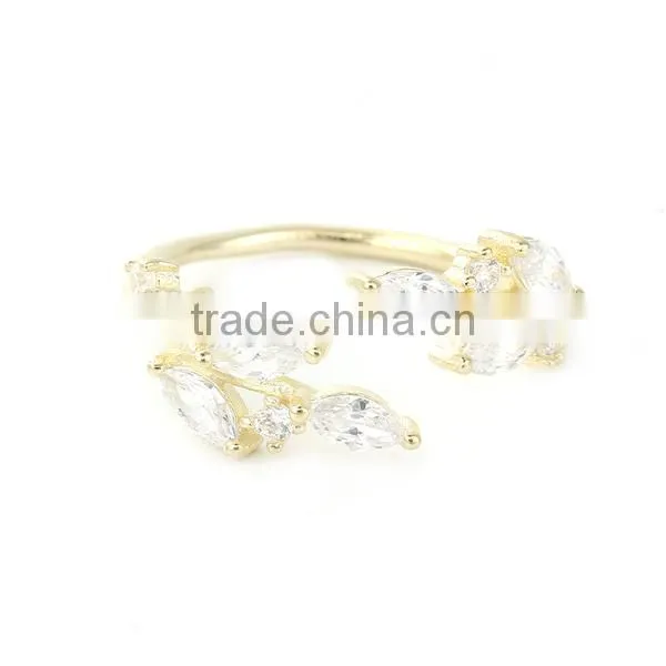 White Copper Open Rings Gold Plated Leaf photo-2