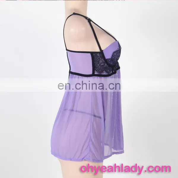 Ohyeah Purple Lace Sex Night Sleeping Dress for Women photo-5