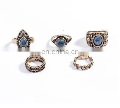 5PCS/Set Fashion Jewelry Gold Plated Turquoise Above Knuckle Ring Midi Ring photo-5