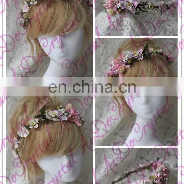 Aidocrystal Indian Unique Design Pink Artificial Garland Wedding Flower Hair Accessories photo-2
