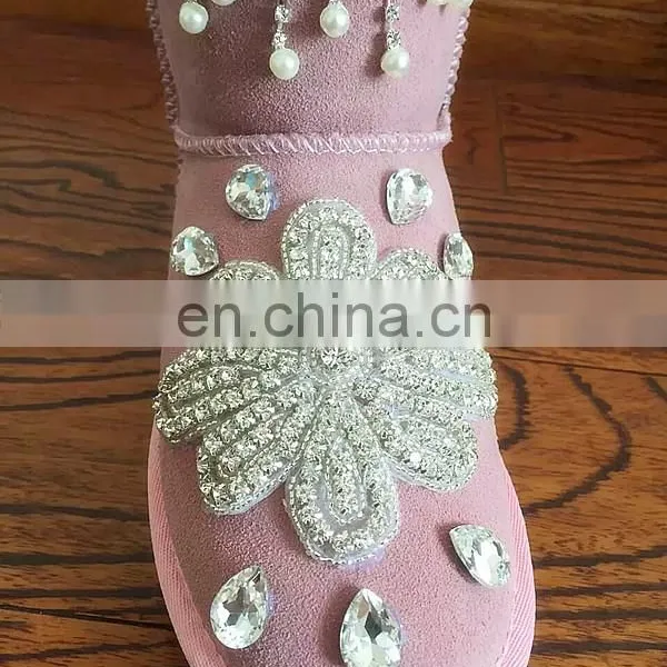 Aidocrystal Boot Women Shoes 2017 New Hot Rhinestone Pearl Warm Fur Half Snow Winter Boots Size 12 photo-3