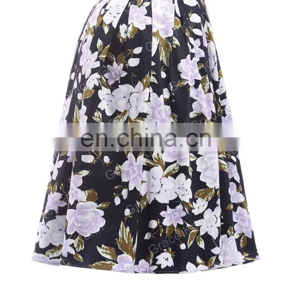 19 Colors ! Grace Karin Cheap Occident Short Vintage Floral Print Cotton 50s Retro Skirt CL6294-9# photo-2