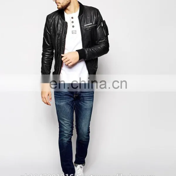 Men Leather Jacket / Genuine Leather Jacket / Sheepskin Leather Jacket Rough Look Biker photo-4