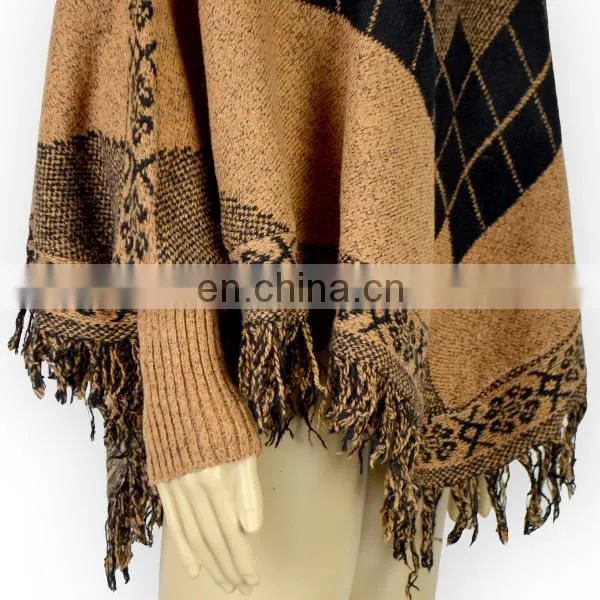 Rhombus Tassels a Batwing-sleeved Blouse Crew Neck Sweater Loose Autumn Winter Coat photo-5