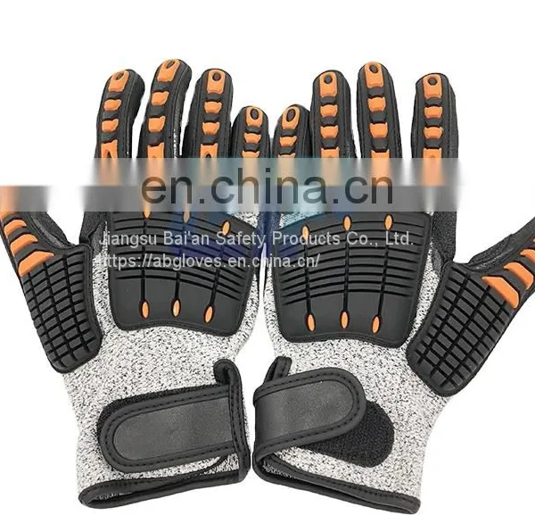Anti Impact & Cut 13G HPPE Liner Nitrile Sandy Coated TPR Oilfield Impact Gloves photo-2