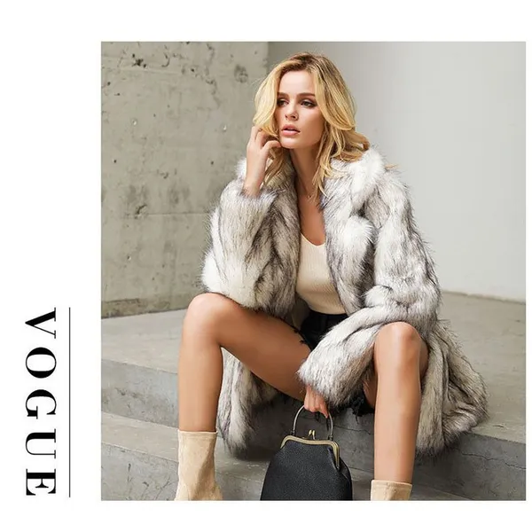 2025 Fall and Winter Women's White and Black Faux Fur Blazer Coat, Mid-Length Elegant Design photo-3