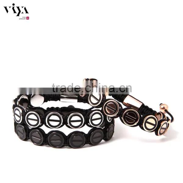 Rose Gold Plating Satinless Steel Beads Bracelet Colorful Chinese Knot Bangle Mens Bracelet photo-5