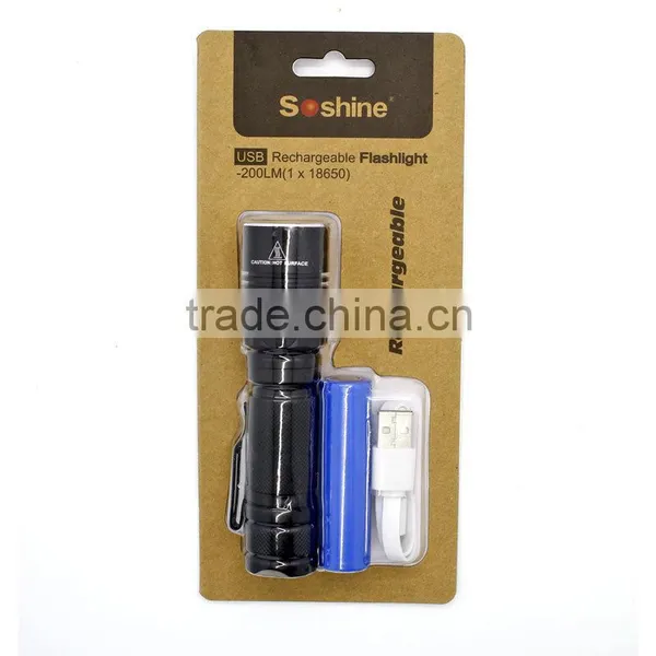 Soshine TC10 Rechargeable 200LM LED 3-Mode White Flashlight With USB Cable- Black (1 x 18650) photo-6