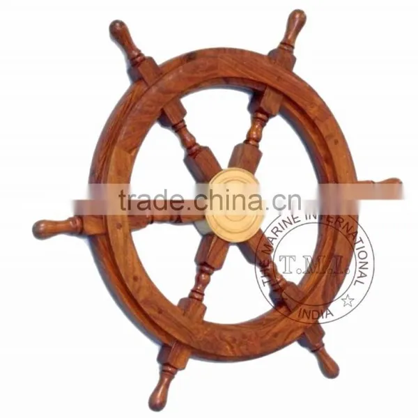 SHIP WHEEL 18" ~ NAUTICAL WOODEN SHIP WHEEL IN WOODEN POLISHED STYLE
