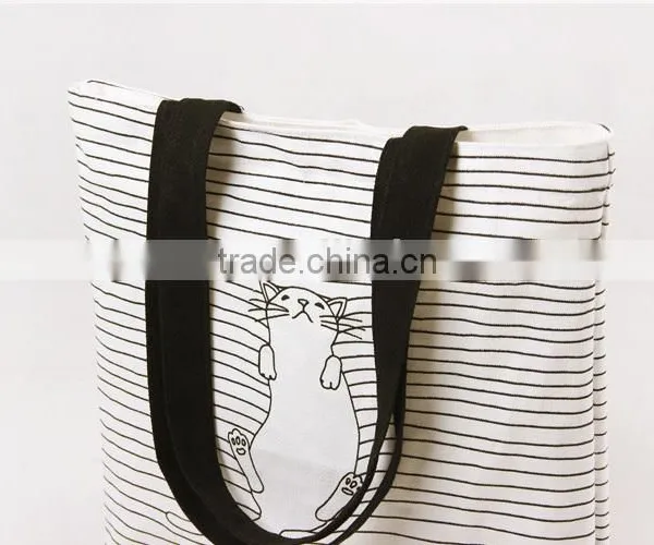 Navy Strap Style Cotton Canvas Tote Shopping Bag photo-4