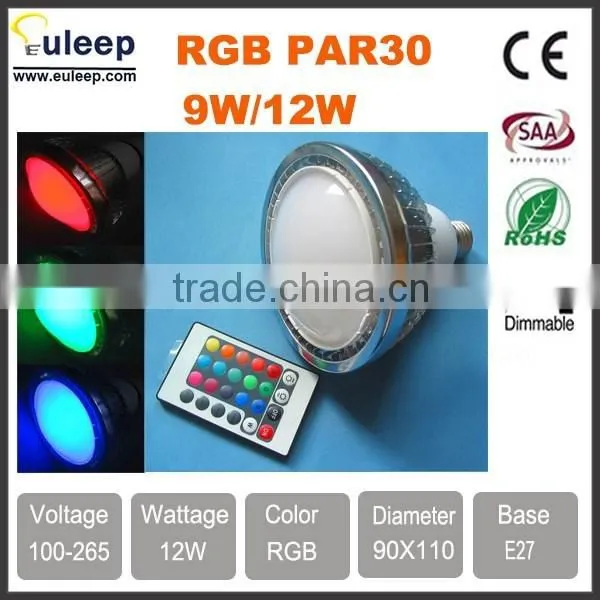 RGB Par30 9W/12W Led Spotlights, RGB IR Dimmable, Frosted Antidazzle Color Changing Use for Bar,hetal, Home Decoration