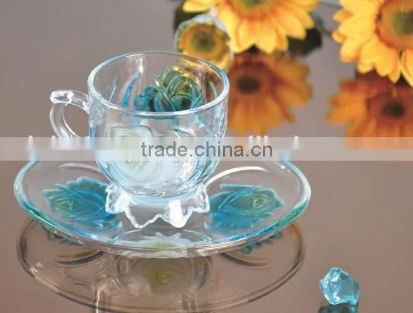 BIG SIZE GLASS COFFEE CUPS AND SAUCERS photo-2